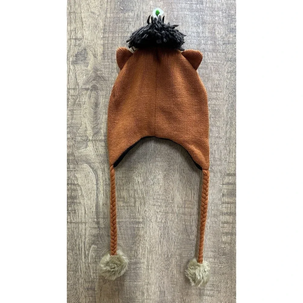 Beaver unisex kids size 14 and Up brown winter hat with ear flap and pompom